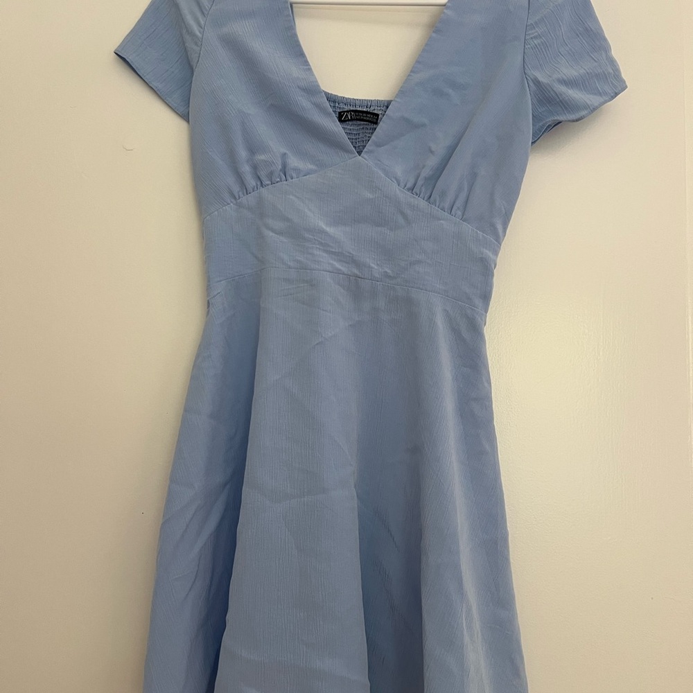 Zara Blue Wrap Pleated Mini Dress